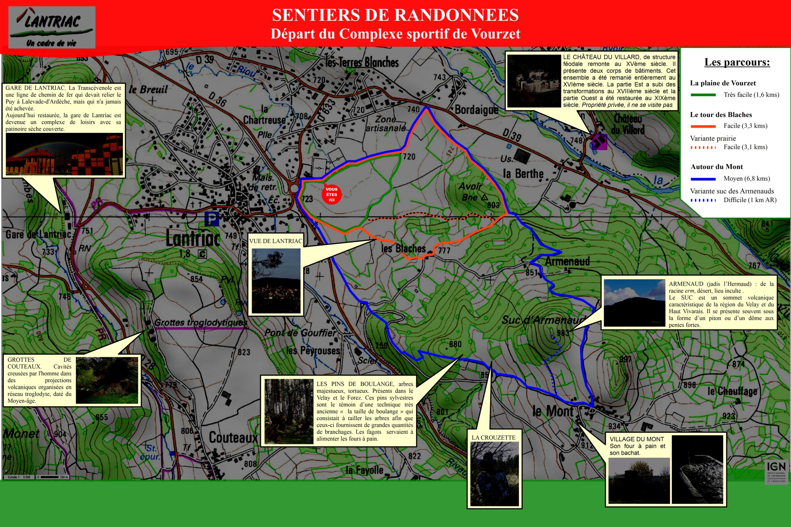 Panneau des itinéraires de randonnée au départ du stade